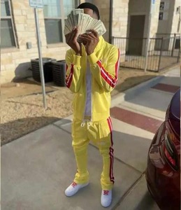 Custom Polyester <b>Zip</b> <b>up</b> <b>Jacket</b> Sweatpants Jogger Tracksuit Sets Men Two Piece Side Stripe Stacked Sweat Pants and <b>Jacket</b> Set - Product Image 1