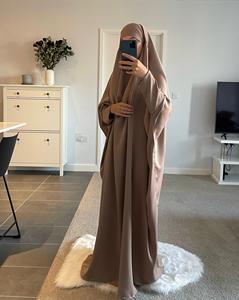 Nuevo modesto Jilbab oraciones tamaño libre islámico Thobe vestido crepé de talla grande patrón sólido hasta el suelo cintura Natural bolsillo - Product Image 3