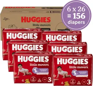 Huggies Größe 3 Windeln, kleine Bewegungen Babynappeln, Größe 3 (16-28 Pfund), 156 Anzahl (6 Packungen mit 26)