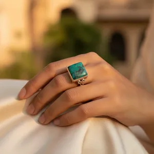 Anillo de Plata 925 con Turquesa en Racimo para Mujer, Joyería Fina con Piedra Tallada, Bañado en Rodio, Anillo de Regalo - Product Image 3