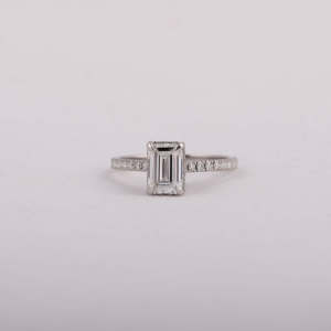 Emerald Cut Lab Grown Diamond Pave Setting Engagement Ring 14K <b>Solid</b> Gold Gold Plated Trendy Style Accent Women Gift Ring - Product Image 1