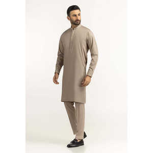 Trajes de Satén Beige de Corte Regular para Hombre, Estilo Oriental, para Verano, KP-STY26-001 - Product Image 1