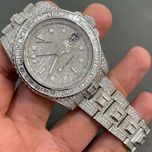 Reloj de Lujo Antiguo con Incrustaciones de Moissanita, Estilo Hip Hop, de Acero Inoxidable Plateado, con Esfera de Cristal de 20mm - Product Image 3