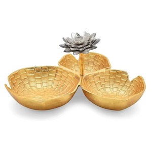 Nouveau bol de service en métal doré avec poignée grise florissante Qualité incroyable au prix de gros - Product Image 2