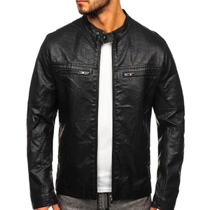 Chaqueta impermeable a prueba de viento con cuello levantado de alta calidad, chaqueta de cuero PU para motocicleta, chaqueta de cuero - Product Image 1