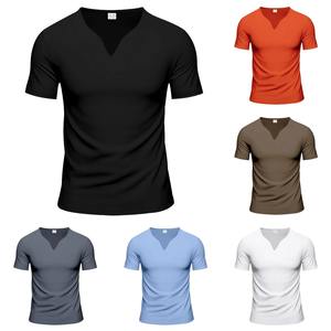 Camiseta de verano con cuello en V para hombre, camiseta de manga corta de color sólido, holgada, de secado rápido, respetuosa con la piel, ropa de calle Harajuku - Product Image 4