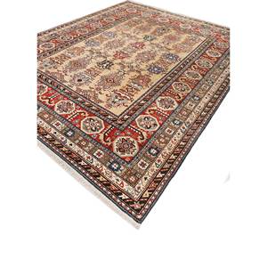 Alfombra de Lana Anudada a Mano Aalam, Diseño de Medallón Rojo Naranja, Kilim Rectangular de 9x12, Abstracta, Hecha a Mano para Adolescentes, para Entrada o Pasillo - Product Image 2