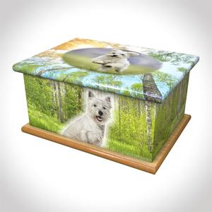 Boîte en bois Urne funéraire pour animaux de compagnie pour cendres d'animaux avec pattes imprimées - Product Image 2