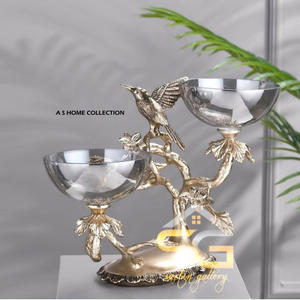 Bol sur pied pour la maison, design feuillage en métal moulé personnalisé, écologique, nouvelle décoration intérieure, couleur gris et or, livraison gratuite - Product Image 2