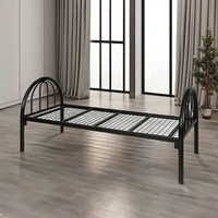 Lit simple en métal, mobilier de chambre, cadre de lit d'hôtel en acier noir à tubes ronds, lit de dortoir pour école et appartement