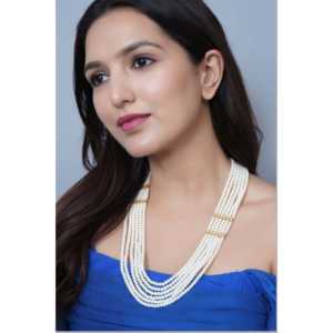 Collier élégant multi-rangs en fausses perles pour femmes, bijoux de mode pour mariages, fêtes, cadeaux, look ethnique traditionnel - Product Image 2