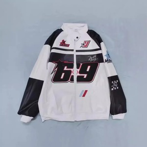 แจ็กเก็ตหนังสไตล์สตรีทฮิปฮอปหลากองค์ประกอบสำหรับผู้ชายผู้หญิงเสื้อแจ็กเก็ตเบสบอลปักตัวอักษรคู่หลวมพอดีตัวทำจากโรงงาน - Product Image 6