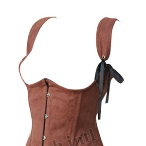 COSH CORSET Robe corset en cuir marron avec bretelles et bas à volants en filet - Product Image 4