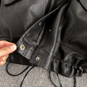 Veste en cuir de style ample femmes rétro grande poche mince vestes de moto courtes pour les femmes - Product Image 5