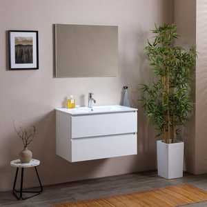 Mueble de Baño Moderno de Diseño Italiano Koricini de 80 cm con Cajones, MDF Blanco y Lavabo de Acero Incluido - Product Image 1
