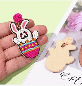 Meilleur prix, boucles d'oreilles en perles de Pâques, violet et rose, boucles d'oreilles en perles pour femmes, bijoux fantaisie, artisanat - Product Image 2