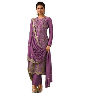 Spécial Mois de l'Eid : Ensemble Salwar Lehenga en Soie Banarasi Semi-Couture avec Bordure en Dentelle et Dupatta pour Femme – Idéal pour les Fêtes - Product Image 1