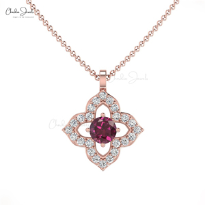จี้สร้อยคอโกเมนแท้0.19 CT rhodolite เครื่องประดับเพชร G-H จี้โคลเวอร์สีทอง14K ขายส่ง - Product Image 1