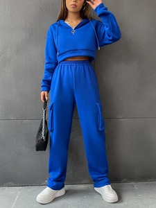 Custom Logo Women Streetwear Half <b>Zip</b> Hoodie & Sweatpants Set Casual <b>Jogger</b> Tracksuit OEM Wholesale Athleisure Suit - Product Image 2