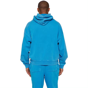 Sweat à capuche surdimensionné personnalisé 420gsm noir délavé pull à capuche bord brut uni bleu grande taille sweats à capuche - Product Image 3