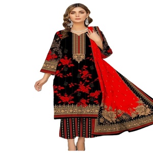 Lino de alta calidad/100% seda Salwar Kameez fiesta modesta estampado de moda tela de calidad de exportación Natural para damas de India Pakistán - Product Image 1