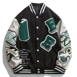 Chaqueta de bombardero de béisbol Varsity de calidad superior personalizada para hombre, chaqueta negra de cuero con parche de logotipo bordado de invierno para hombre - Product Image 1