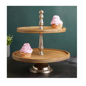 แท่นวางเค้กไม้และโลหะสีล้วนและเคลือบทอง - Product Image 2