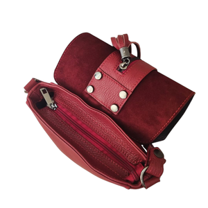 Sac à bandoulière mini en cuir suédé bordeaux pour femme, bretelles réglables, fermeture éclair tendance, portable, nouvelle conception, vente chaude, vente en gros, qualité supérieure - Product Image 6