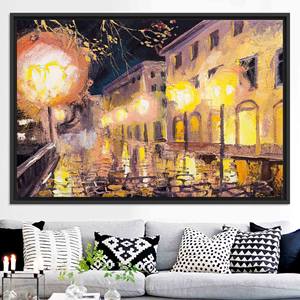 Paris Nightscape Canvas Art: Pop Art Street Lamp Decor Print,<b>BLACK</b> <b>FRAMED</b> CANVAS - Product Image 1