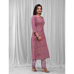 Ensemble Kurta Anarkali bleu en coton imprimé, style ethnique indien avec broderies, idéal pour les occasions spéciales - Product Image 3