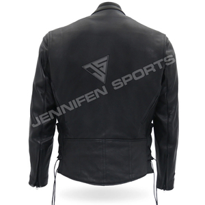 Chaqueta de motociclista de alta calidad para hombre, bolsillos de cuero de vaca genuino, cordones laterales, cierre de cremallera, forro acolchado interior - Product Image 2