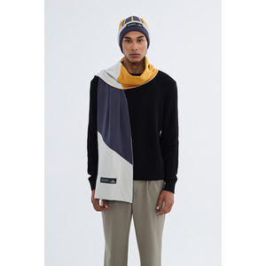 Ocean Blue Bufanda a rayas para hombre Textura suave gruesa Puzo Color Block Ropa de punto - Product Image 2