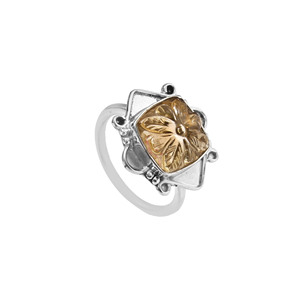 Bague d'éternité en argent sterling 925 de style classique fait à la main avec cadre de lunette de sculpture de fleur de citrine - Product Image 1