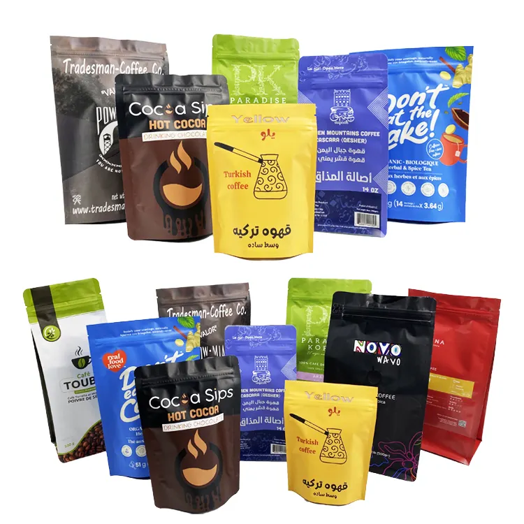 Free sample 250g 500g 1lb resealable zip lock ground drip coffee packing bag with one way valve