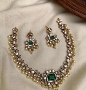 Conjunto de collar con aspecto de piedra en tono dorado de excelente calidad superior con pendientes, conjunto de joyería para mujer, ropa de boda tradicional - Product Image 3