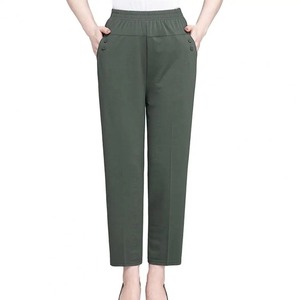 Pantalones Rectos Casuales de Verano para Mujer, Largos hasta el Tobillo, Frente Plano, Cintura Alta Elástica, 100% Algodón, para Mujeres de Mediana Edad y Mayores - Product Image 4