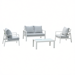 Juego de Muebles de Patio para Exteriores STAR de 4 Plazas, Blanco y Gris, BHR 10010 2 de Amicasa, Hecho de Aluminio y Poliéster - Product Image 2