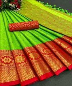Saree indien en coton et soie dernier cri de créateur pour la fête mariage dames femmes en georgette soie broderie travail sari avec chemisier vêtement - Product Image 1