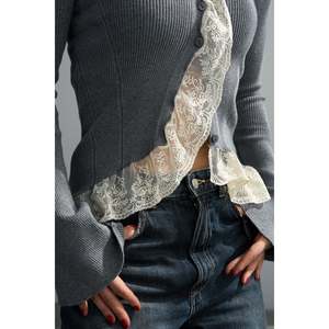 Grey <b>Lace</b> Knit <b>Cardigan</b> - Product Image 1