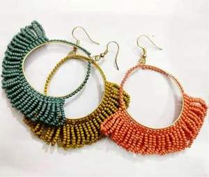 Pendientes de cuentas con diseño de kalash rosa y amarillo, pendientes de cuentas para mujer, joyería festiva para fiestas al mejor precio, pendientes de cuentas - Product Image 5