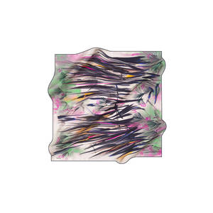 ผ้าพันคอไหมสี่เหลี่ยมสีเบจลายแปรงพู่กัน - Product Image 1
