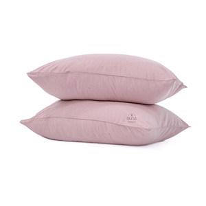 Taie d'oreiller 100% coton rose pâle, technologie Stone-Washed, tissu de qualité supérieure, doux, absorbant l'humidité, pour hôtel et maison - Product Image 1