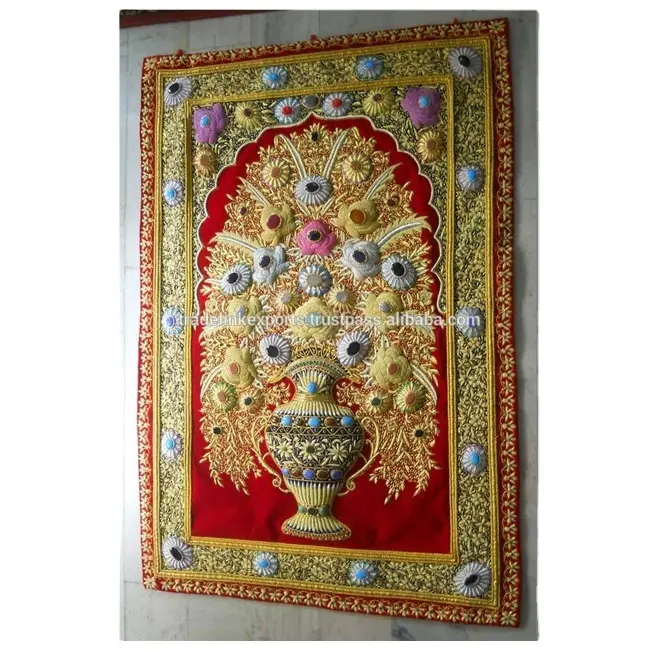 Jewel Carpet Wall Hanging Flower Hand Embroidery Gemstone Zardozi wall hanging beautiful floral pattern with vibrant colors