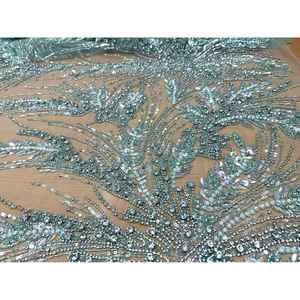 100% Polyester Sea Mist Crystal Hand-Beaded <b>Fabric</b> Embroidered Lace <b>Net</b> Jacquard Sheer Woven In-Stock Items Cross-Style - Product Image 3