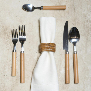 Juego de cubiertos de acero inoxidable de 5 con elegante mango de madera, perfecto para utensilios de cocina y uso en comedor, juego de cubiertos elegante - Product Image 2