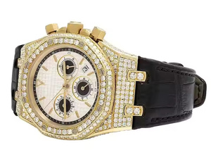 นาฬิกาข้อมือผู้ชายสไตล์ธุรกิจหรูหราแบบฮิปฮอป สายยางสีดำ ตัวเรือนสีทอง ประดับเพชรโมอิสซาไนต์  ตัวเรือนสแตนเลส  ระบบควอตซ์  สามารถสลักชื่อได้ - Product Image 2