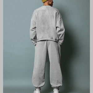 Ensemble sweat-shirt et pantalon de survêtement en molleton 100% coton lourd avec logo brodé, vêtements décontractés d'hiver, streetwear, ensemble 2 pièces pour homme - Product Image 5