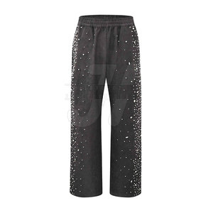Pantalon de travail décontracté à quantité minimale de commande basse pour hommes en coton avec strass Pantalon taille haute et droit pour l'extérieur Pantalon avec strass pour hommes - Product Image 1