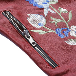 Autumn Winter Leather Embroidery Jacket for Women Zipper Basic Turn-down Collar Leather Jacket for Adults Women's at Low Price - Product Image 6