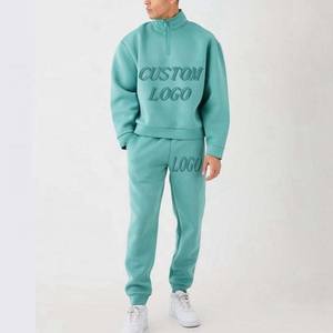 Chándal de media cremallera de peso pesado de alta calidad para hombre, conjunto de sudaderas con capucha y pantalones de chándal con logotipo personalizado, patrón sólido de algodón 100% - Product Image 1